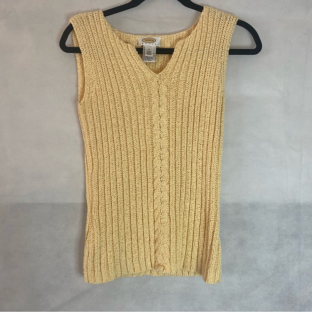 Talbots Butter Yellow Sleeveless V-Neck Sweater with Ribbed Knit